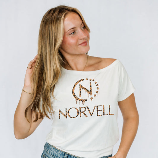 NORVELL Leopard Drip Off-Shoulder Tee