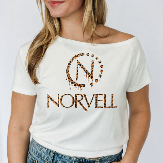NORVELL Leopard Drip Off-Shoulder Tee