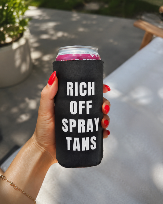 Rich Off Spray Tans Slim Can Cooler | ALT SUN X SUNNY HUNNY