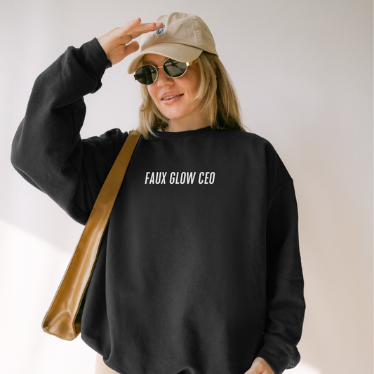 Embroidered Crewneck Sweatshirt | Faux Glow CEO