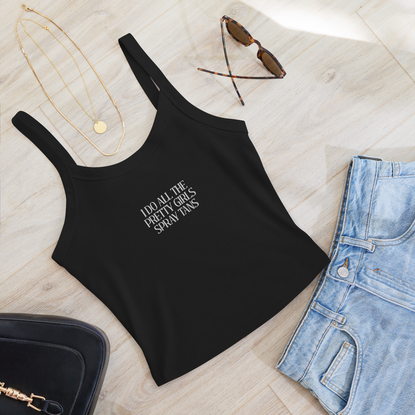 I Do All The Pretty Girls’ Spray Tans Embroidered Micro-Rib Tank