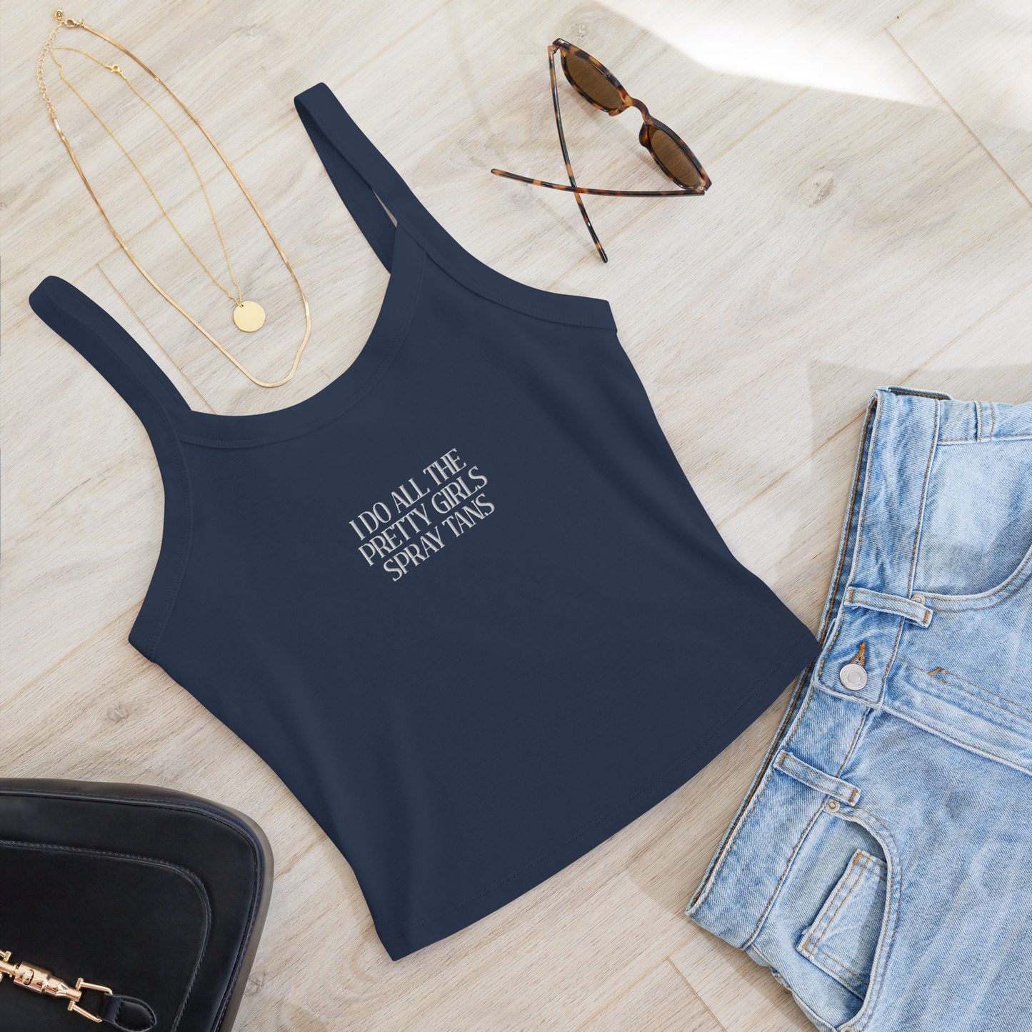 I Do All The Pretty Girls’ Spray Tans Embroidered Micro-Rib Tank