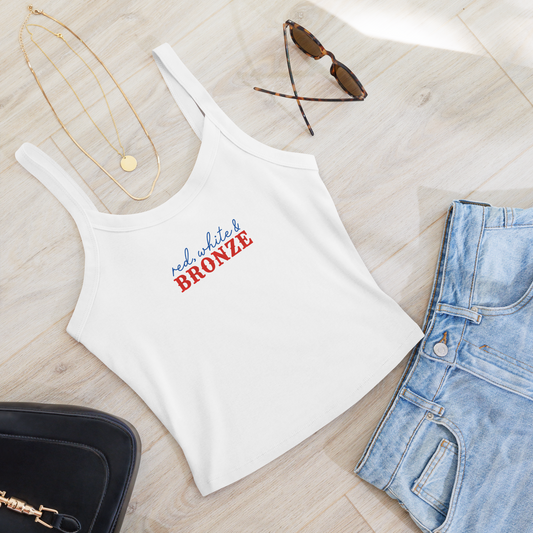 Red, White & Bronzed Micro-rib Tank Top